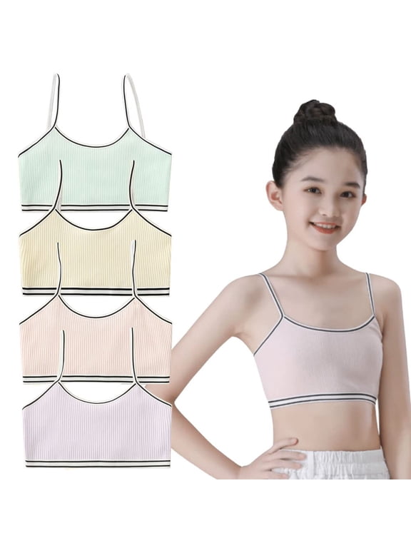 4 Pack Big Girls Bra Comfort Flex Cotton Bras Cami Bralettes Preteen Girl Clothes Kids Bra Sports Bras for Girls 6-14