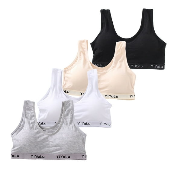 4 Pack Big Girls' Training Bra Girls Thin Cotton Breathable Training Bra for Girls Bras for Teens Sports Bras for Girls 10-16