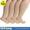 thumbnail image 1 of (4 Pack) Big and Tall Compression Socks for Women and Men 20-30mmHg Open Toe Wide Calf - Plus Size Compression Support Hose Wide Calf for Swelling Pain Recovery Nursing Beige, 6X-Large,ChYoung, 1 of 12