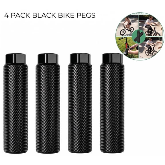 4 Pack Aluminum BMX Bike Pegs, Knurled 3/8" Threaded Axle Foot Pegs, Black