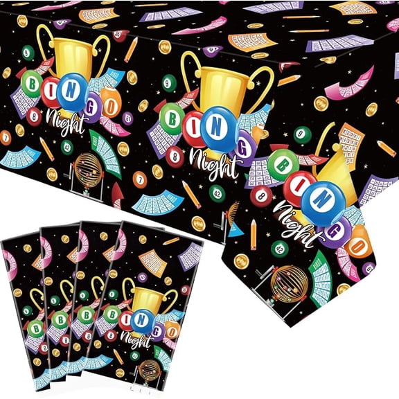 4 Pack Bingo Party Tablecloth Decoration - Bingo Party Decorative, Bingo Night Tablecover Table Cloth, for Game Night Supplies (51 x 86 Inches)