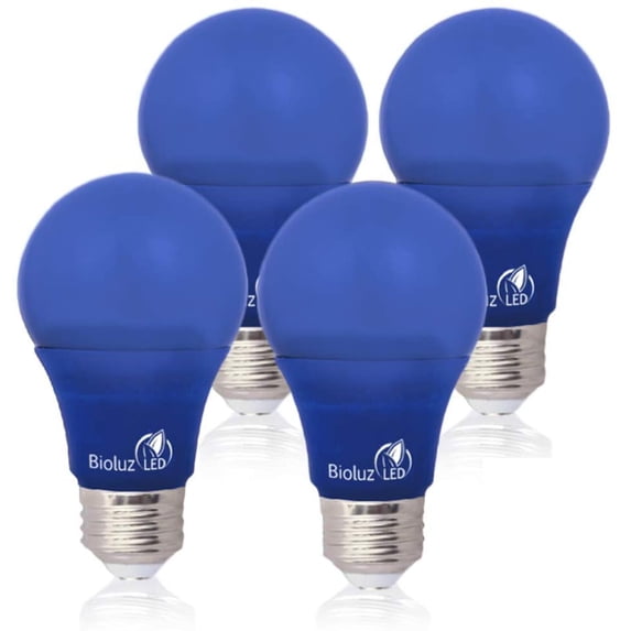 4 Pack Bioluz LED Color Tinted Light Bulbs Blue Red Yellow Green 60W Replacement Non-Dimmable A19 LED Bulbs