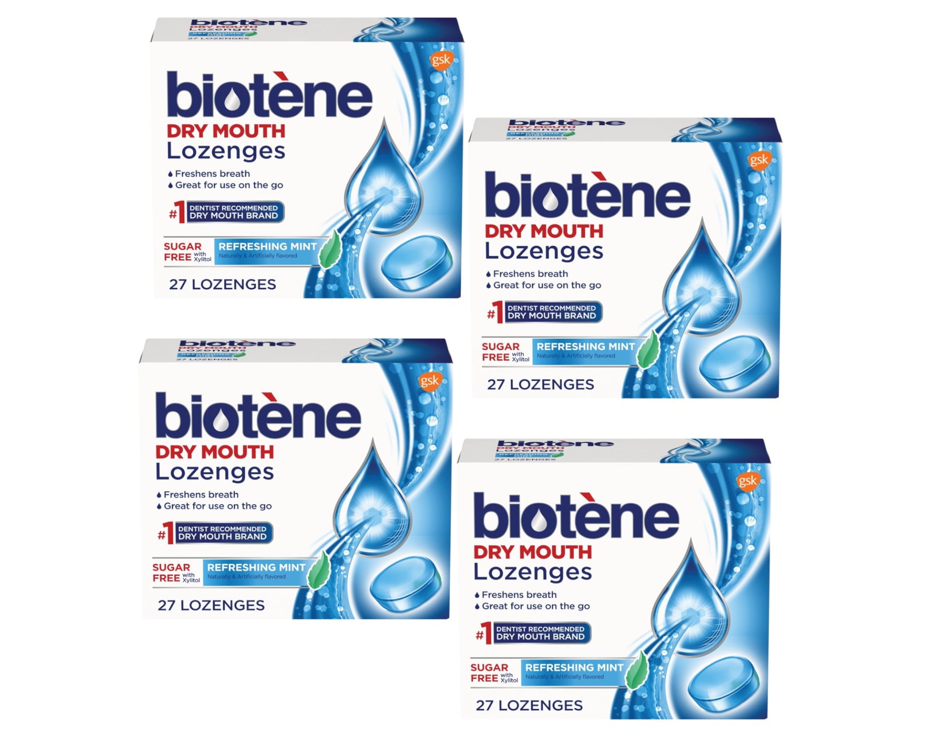 BIOTNE "4 Pack Biotene Dry Mouth Lozenges for Fresh Breath, Refreshing Mint, 27 ct each"