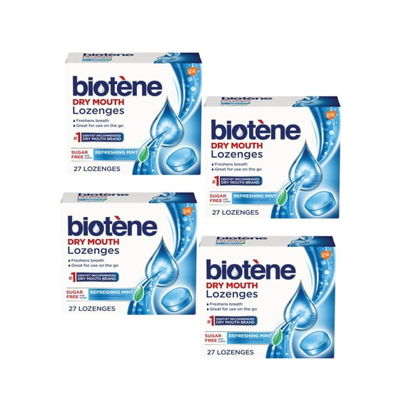 "4 Pack Biotene Dry Mouth Lozenges for Fresh Breath, Refreshing Mint, 27 ct each"