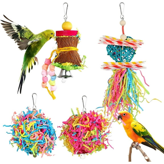 4 Pack Bird Shredder Toys Small Parrot Chewing Toys Parrot Cage Foraging Hanging Toy for Small Bird Parakeets Parrotlets Lovebirds Cockatiels