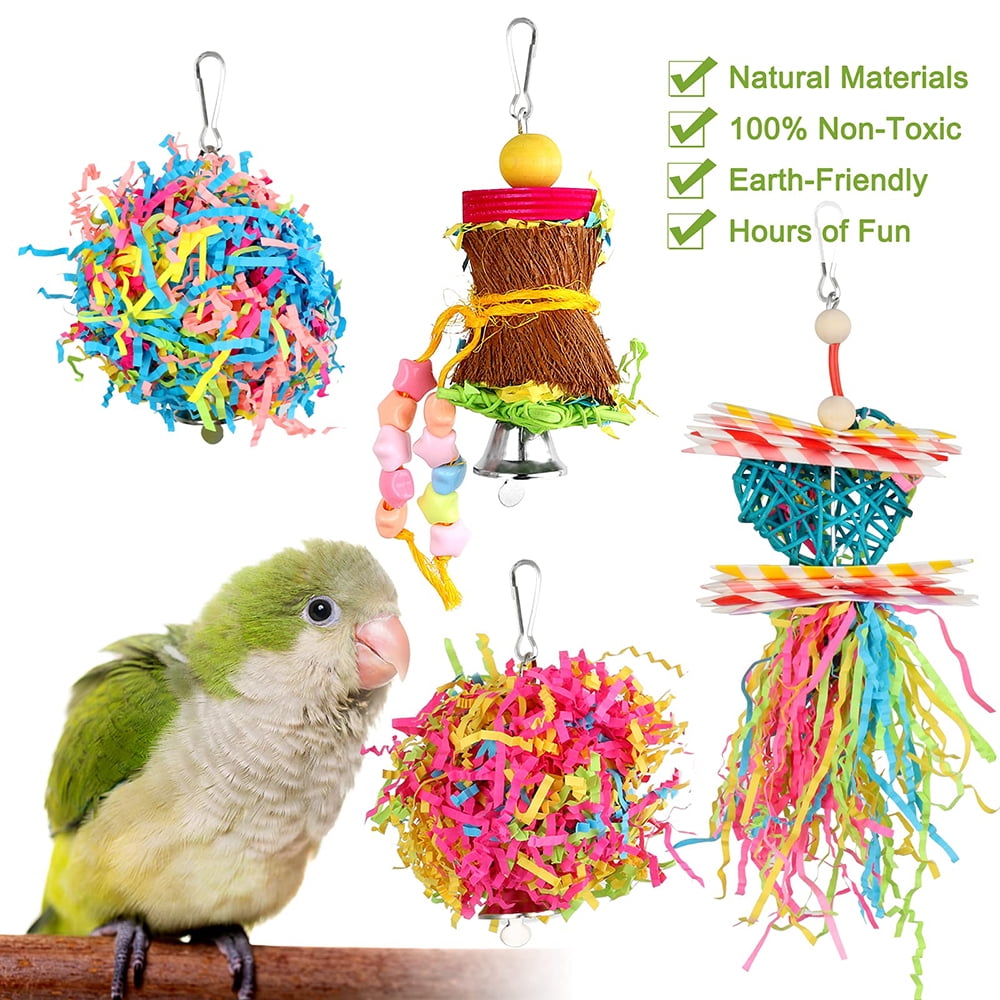 4 Pack Bird Shredding Toys,Parrots Chewing Hanging Foraging Toys