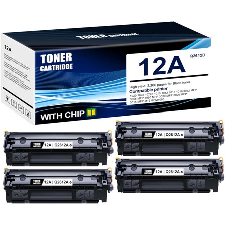4-Pack Black 12A Q2612D Toner Cartridge: Compatible 12A Q2612D Replacement for HP 1020 1022 1022n 1010 1012 1015 1018 3052 MFP 3055 MFP 3050 MFP 3030 MFP 3020 MFP 3015 MFP M1319f M1005 Printer