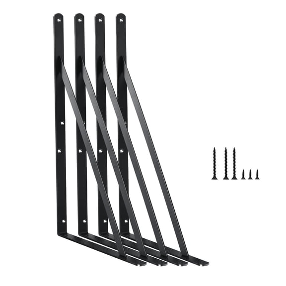 4 Pack-Black 14''x10'' Heavy Duty Metal Shelf Support Brackets