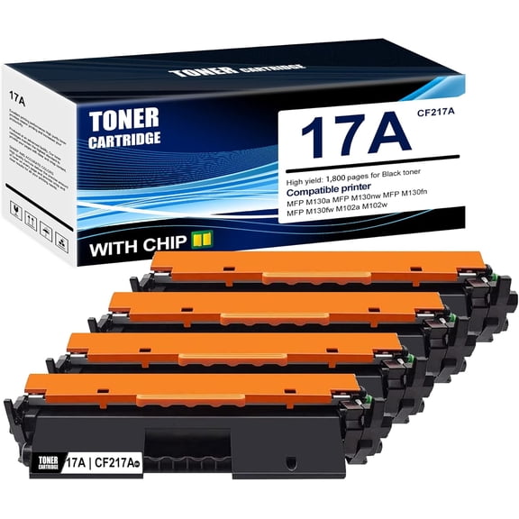 4-Pack Black 17A CF217A Toner Cartridge: Compatible 17A CF217A Replacement for HP MFP M130a MFP M130nw MFP M130fn MFP M130fw M102a M102w Printer