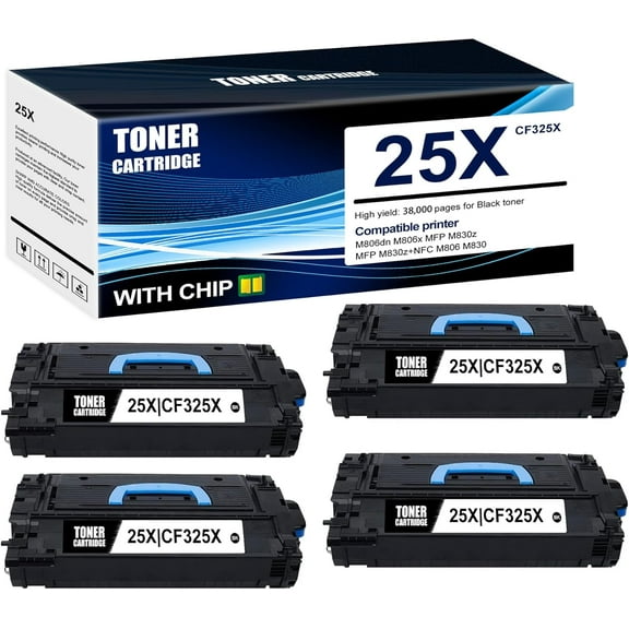 4-Pack Black 25X CF325X Toner Cartridge: Compatible 25X CF325X Replacement for HP M806dn M806x MFP M830z MFP M830z+NFC M806 M830 Printer
