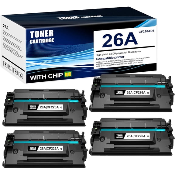 4-Pack Black 26A CF226AD1 Toner Cartridge: Compatible 26A CF226AD1 Replacement for HP M402d M402n M402dn M402dw M402m M402dne M426dw M426fdn M426fdw M426dw M426m M427dw Printer