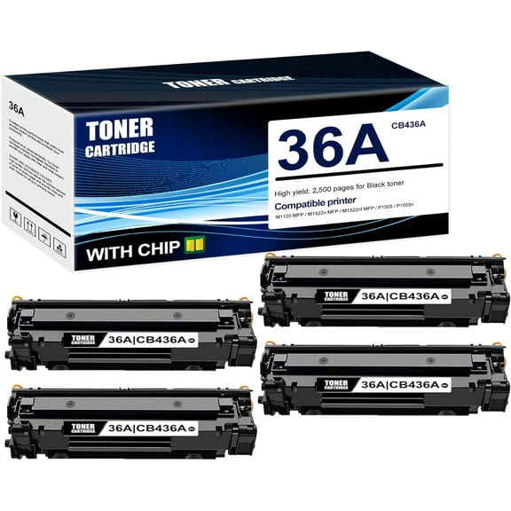 4-Pack Black 36A|CB436A Toner Cartridge: Compatible 36A|CB436A Replacement for HP M1120 MFP M1522n MFP M1522nf MFP P1505 P1505n Printer
