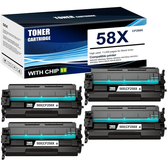 4-Pack Black 58X CF258X Toner Cartridge: Compatible 58X CF258X Replacement for HP M404dn M404dw M404n M406dn M428fdw M428fdn M428dw M404-M405 Series M428-M429 Series Printer