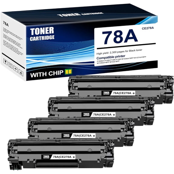 4-Pack Black 78A CE278A Toner Cartridge: Compatible 78A CE278A Replacement for HP P1606dn P1606 P1566 P1560 M1536dnf MFP M1537dnf MFP M1538dnf MFP M1530 MFP Printer