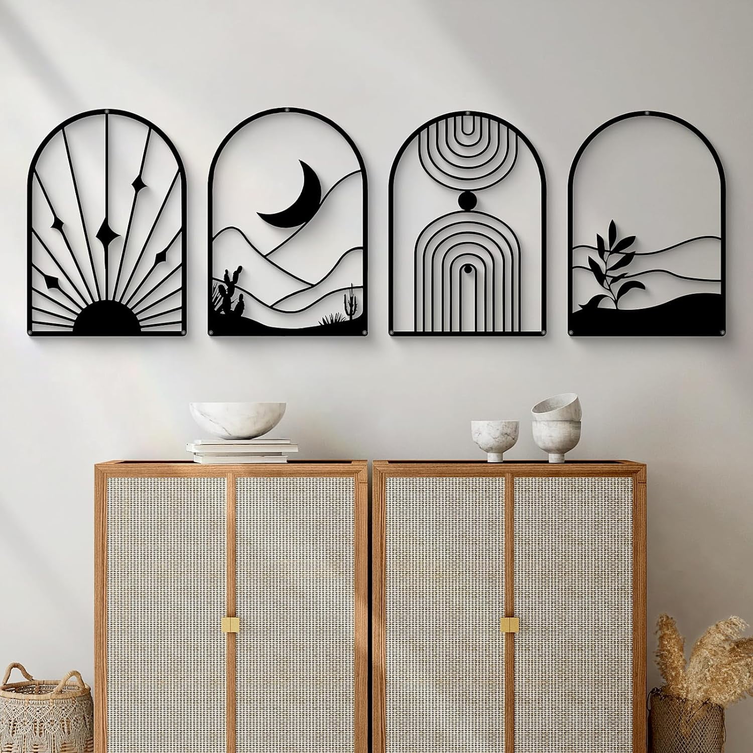 Curated visual reference: Gallery Detail: 4 Pack Black Abstract Metal Wall Art Minimalist Décor Single