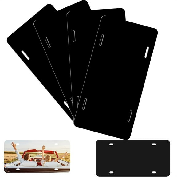 4 Pack Black Aluminum License Plate Blanks  Duslogis 6x12 Inch Metal Tags for Laser Engraving, Vinyl, UV Printing, Bulk Custom Design Plates - 0.45mm Thickness