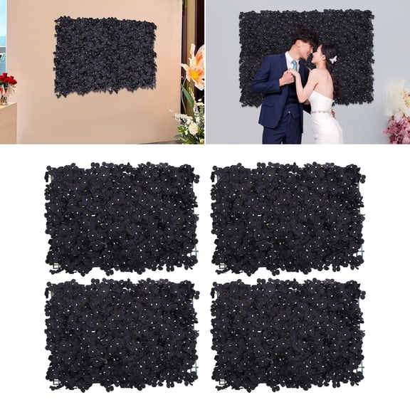4-Pack Black Artificial Hydrangea Flower Panels - Handmade Silk Cloth & Plastic - No Assembly Required for Wedding/Party/Hotel/Home Wall Decoration 60*40cm/23.62*15.75in