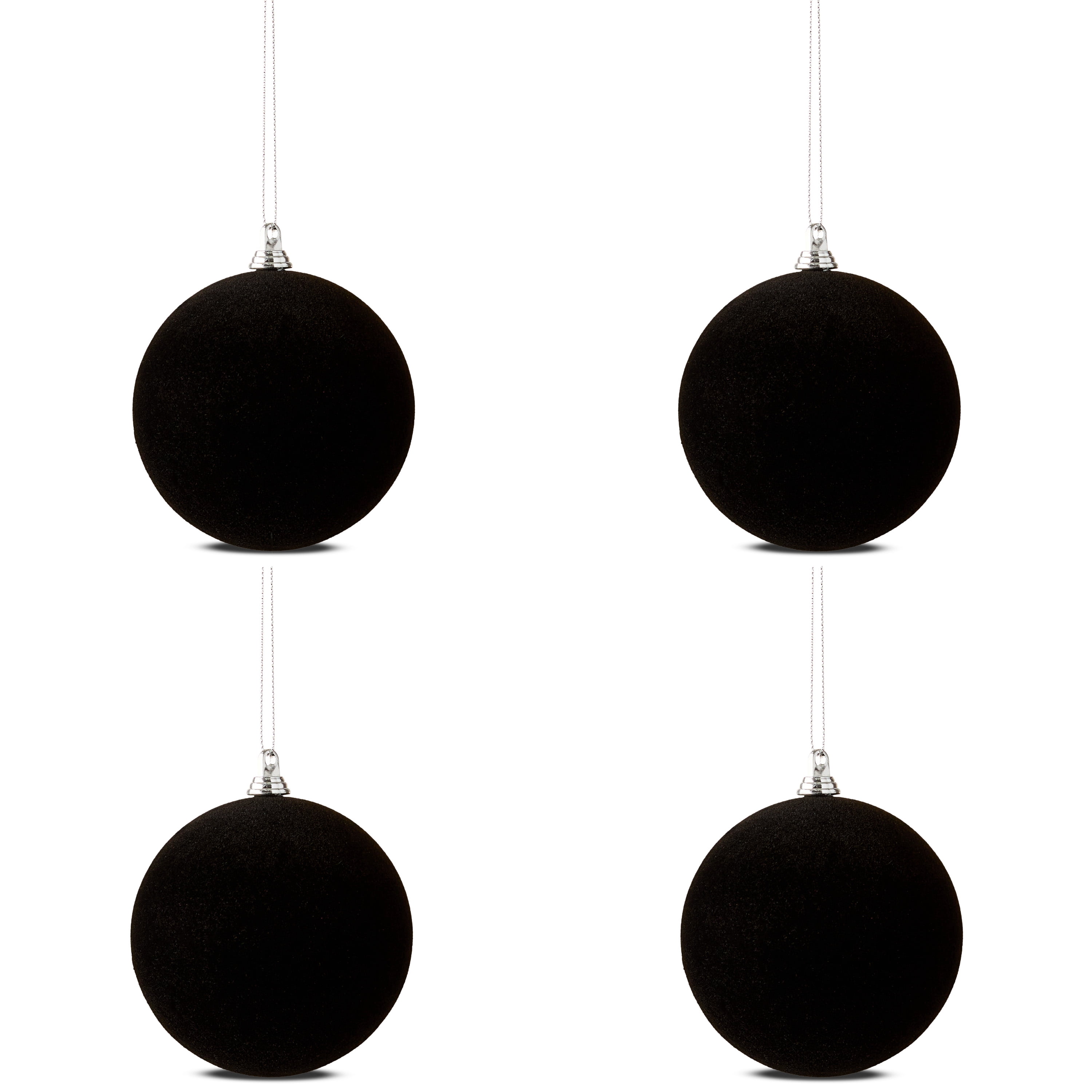Black Flocked Ball Christmas Ornaments, 3.5", 4 Count, by Holiday Time