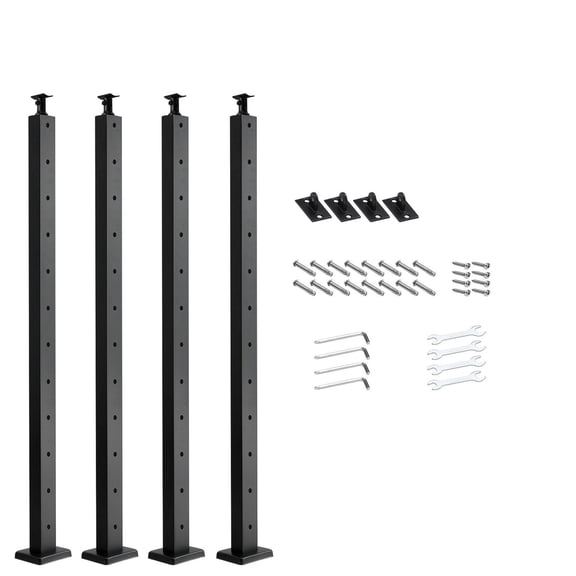 4-Pack Black Cable Railing Posts  42 Stainless Steel Deck Rail Posts with Pre-Drilled Holes & Horizontal/Curved Brackets for Modern Stair & Porch Railings