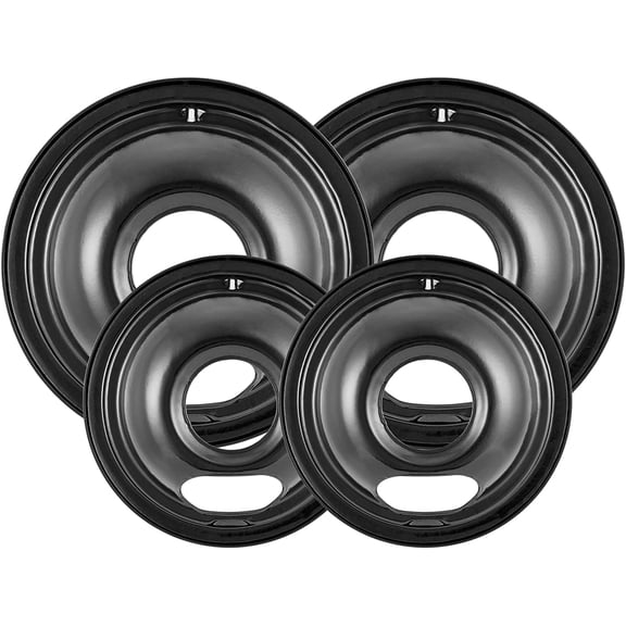 4 Pack Black Cooktop Drip Pans, Compatible with GE Hotpoint Stove. Include 2 Pcs 6'' Range Replacement Drip Pans and 2 Pcs 8 '' Burner Drip Pans for Electric Stove Top