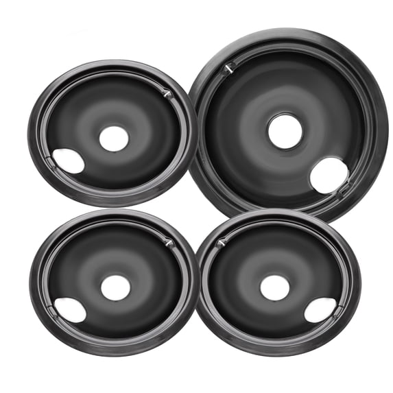 4 Pack Black Cooktop Drip Pans, Compatible with GE Hotpoint Stove. Include 3 Pcs 6'' Range Replacement Drip Pans and 1 Pcs 8 '' Burner Drip Pans for Electric Stove Top