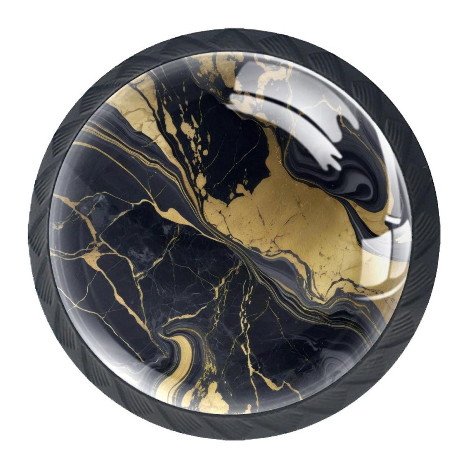 4 Pack Black Drawer Knobs, Black Marble Cabinet Knobs Round Glass Knobs ...