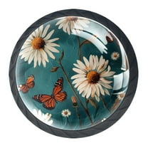 4 Pack Black Drawer Knobs, Butterfly Daisies Cabinet Knobs Round Glass Knobs for Kitchen Cabinet Hardware Bathroom 35MM
