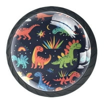 4 Pack Black Drawer Knobs, Colorful Dinosaurs Cabinet Knobs Round Glass Knobs for Kitchen Cabinet Hardware Bathroom 35MM