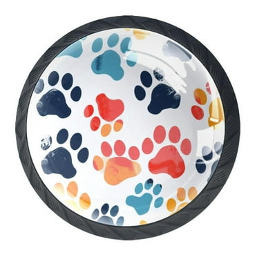 4 Pack Black Drawer Knobs, Colorful Dog Paw Cabinet Knobs Round Glass Knobs for Kitchen Cabinet Hardware Bathroom 35MM