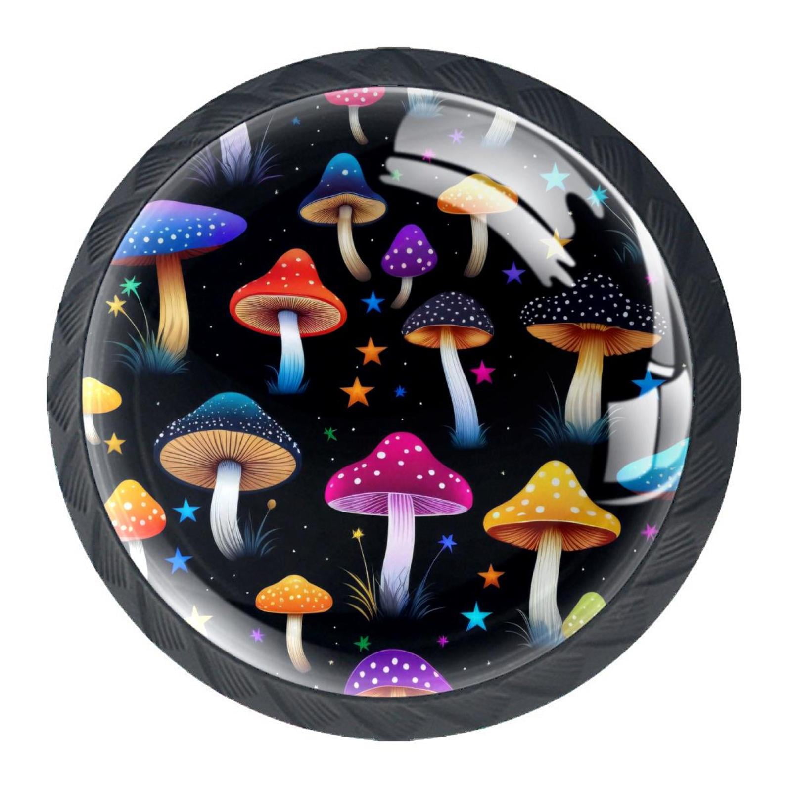 4 Pack Black Drawer Knobs, Colorful Mushroom Knobs Round Glass