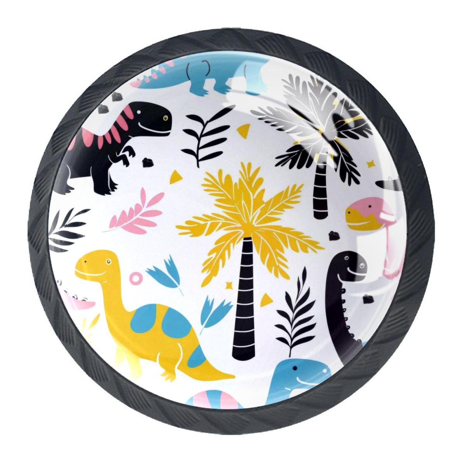 4 Pack Black Drawer Knobs, Dinosaur Trees Knobs Round Glass