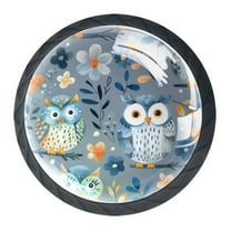 4 Pack Black Drawer Knobs, Florals Owls Cabinet Knobs Round Glass Knobs for Kitchen Cabinet Hardware Bathroom 35MM