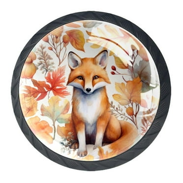4 Pack Black Drawer Knobs, Fox Autumn Forest Cabinet Knobs Round Glass Knobs for Kitchen Cabinet Hardware Bathroom 35MM