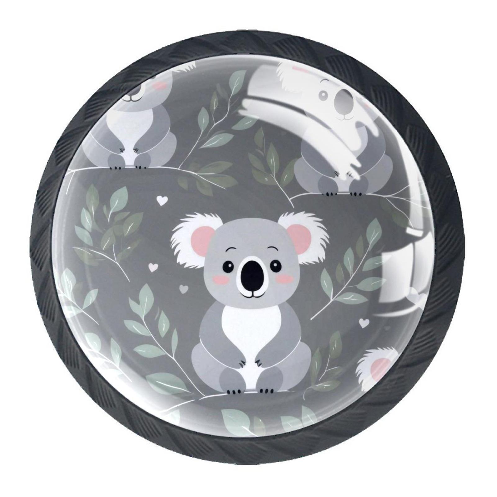 4 Pack Black Drawer Knobs, Koala Bear Leaf Knobs Round Glass