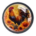 4 Pack Black Drawer Knobs, Rooster Sunflowers Knobs Round Glass