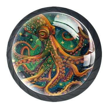 4 Pack Black Drawer Knobs, Starry Octopus Cabinet Knobs Round Glass Knobs for Kitchen Cabinet Hardware Bathroom 35MM