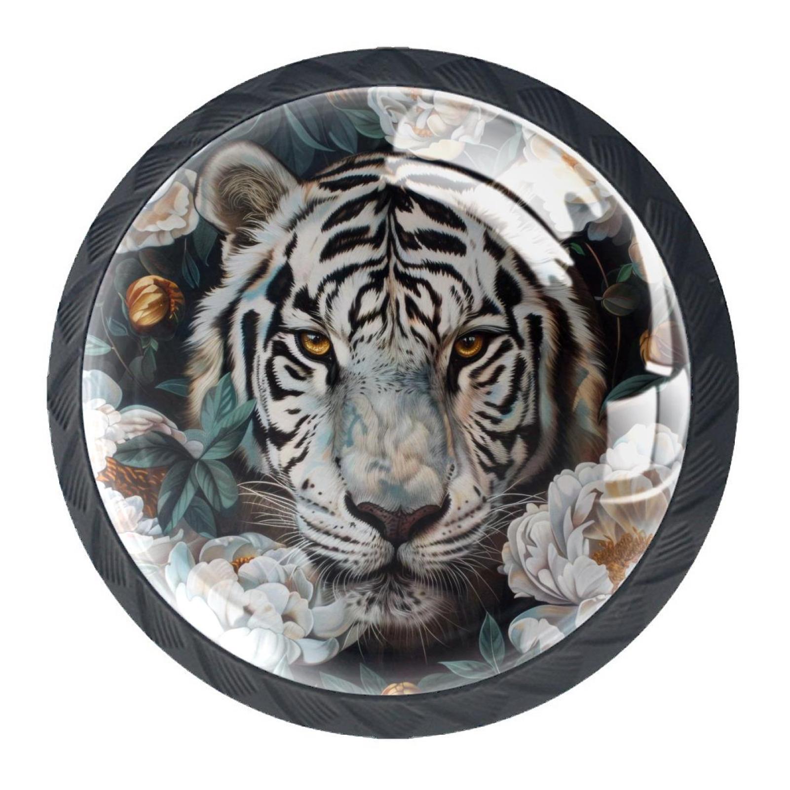 4 Pack Black Drawer Knobs, Tiger Flower Knobs Round Glass Knobs