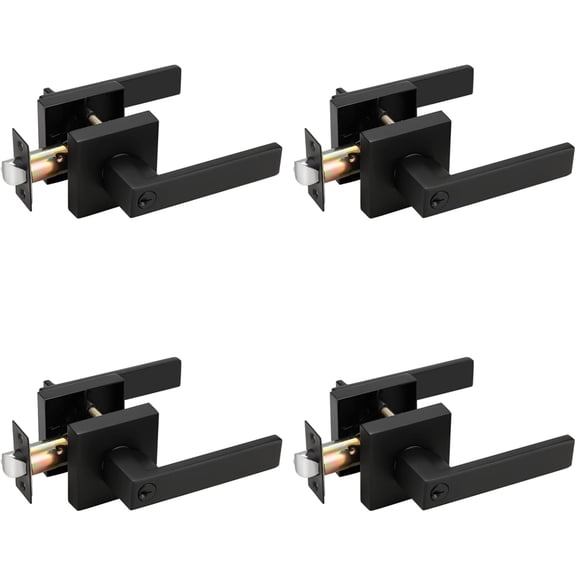 (4 Pack Black Entry Knob Combo Pack Keyed Alike, Heavy Duty Entrance Door Lever, Exterior Lockset Contemporary Style, Modern Front Door Hardware