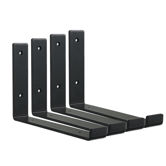 4 Pack Black Floating Shelf Brackets, 12 Inch Heavy Duty J Metal Brackets for Wall Shelves, Industrial Modern Shelf Supports