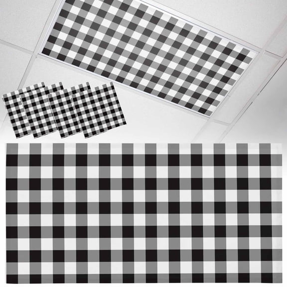 4 Pack Black and Fluorescent Light Covers for Ceiling Lights White Checkerboard Gradient Simple Grid Theme Magnetic Ceiling Light Covers Overhead Light Filters for Office Classroom Home