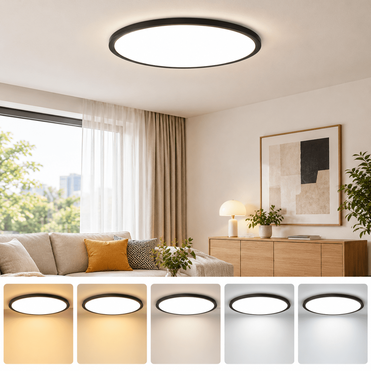 4-Pack Black Flush Mount Ceiling Lights, 12 in, Ultra-Thin Dimmable LED ...