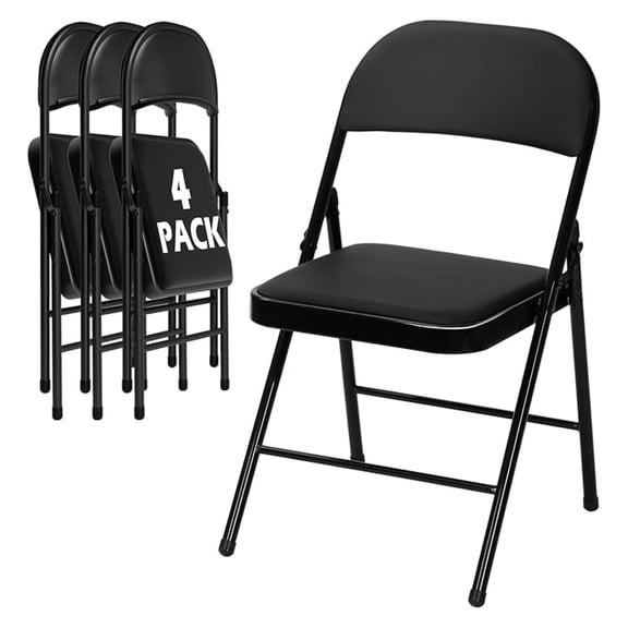 4 Pack Black Folding Chairs with Padded Cushion for Outside, Portable Stackable Metal Foldable Chairs with Steel Frame for Home Events Office Wedding Party, 350lbs Capacity