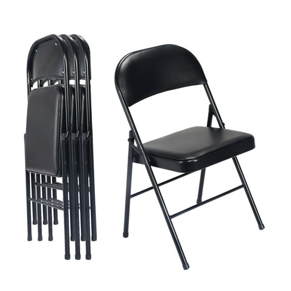 4 Pack Black Folding Chairs with Padded Seats for Outdoor & Indoor, Portable Stackable Commercial Seat with Steel Frame for Events Office Wedding Party, 330lbs Capacity