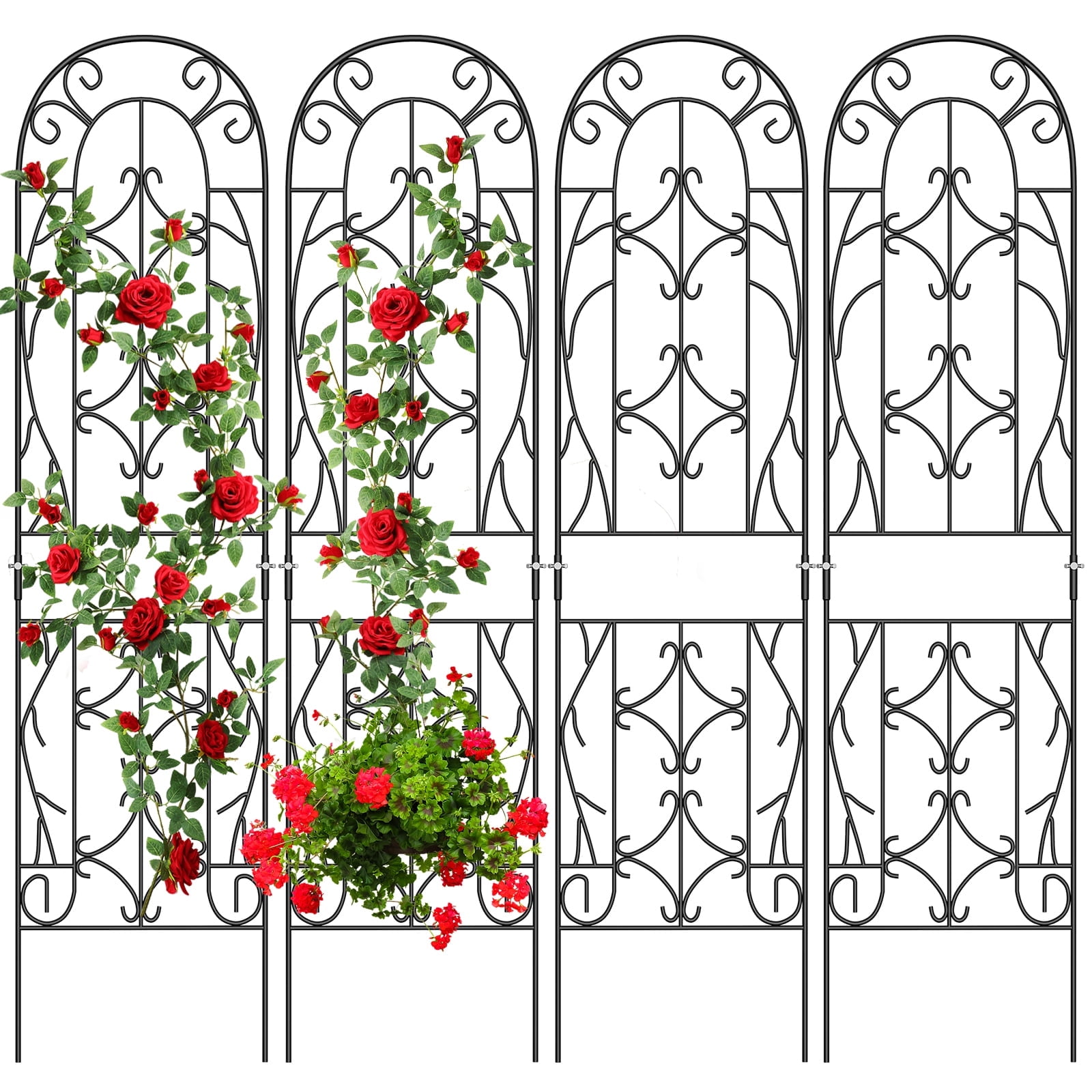 4 Pack Black Garden Trellis for Climbing Plants 60" x 16" Iron Plant Trellis for Potted Plant Support Tall Wall Metal Trellis for Climbing Vegetable Flower Rose Vine Cucumber
