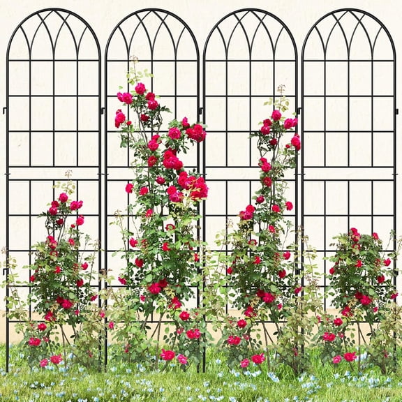 MOPHOTO 4 Pack Garden Trellis for Climbing Plants, 71 Inch Metal Plant Trellis for Plant Support, Large Decorative Outdoor Trellis for Climbing Vegetable Flower Rose Vine Cucumber