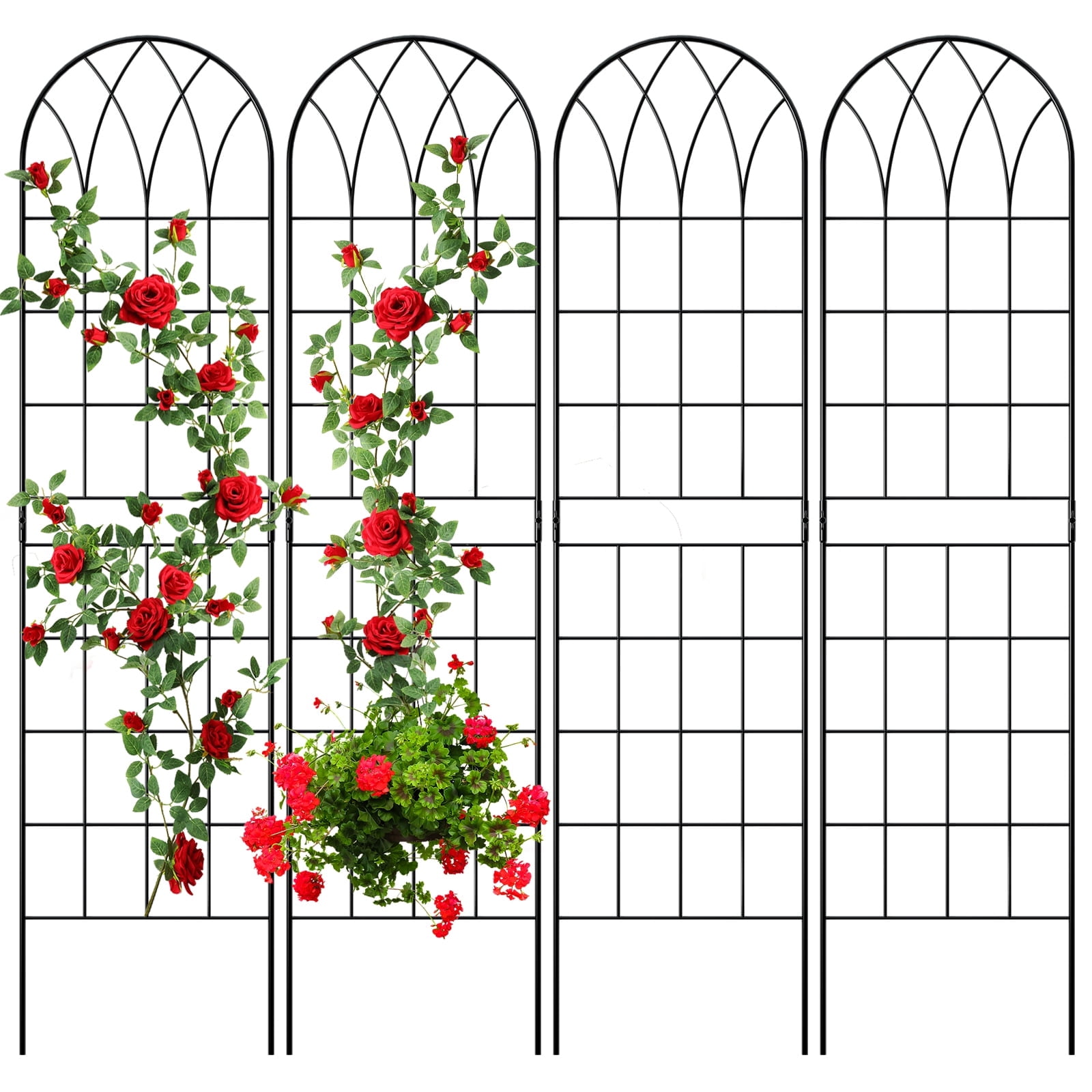 4 Pack Black Garden Trellis for Climbing Plants 60" x 16" Iron Plant Trellis for Potted Plant Support Tall Wall Metal Trellis for Climbing Vegetable Flower Rose Vine Cucumber