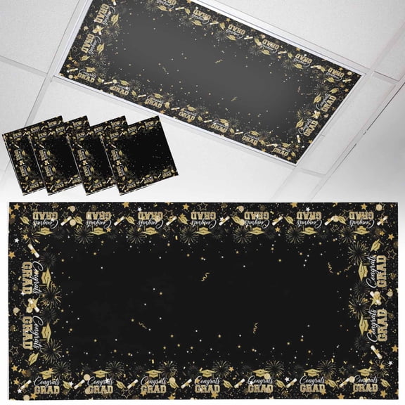 4 Pack Black Graduation Cap Fluorescent Light Covers for Ceiling Lights Gold Stars Academic Diploma Interactive Magnetic Ceiling Light Covers Overhead Light Filters for Office Classroom Home