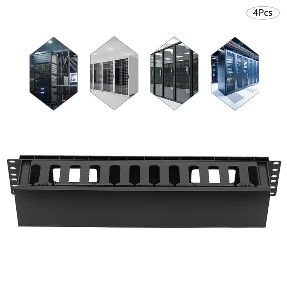 4 Pack Black Horizontal Rack Mount Cable Management, Cable Organizer, Cable Raceways, Each Product Size: 48.5*8.7*7.7cm/19.1*3.4*3 in