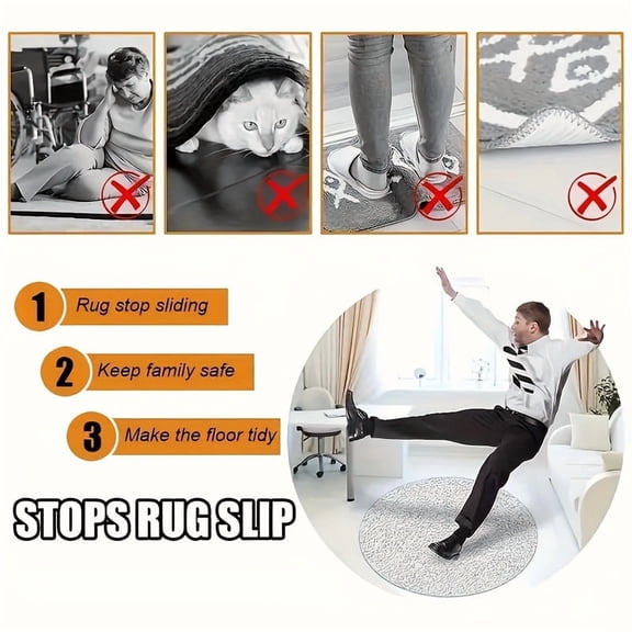 4-Pack Black L-Shaped Rug Grippers, Reusable Non-Slip Rug Corner Stabilizer Pads, Anti-Curl Non-Skid Rug Keepers for Tile Wood Laminate Vinyl Floors, Home Office Floor Carpet Anti-Slip Accessories