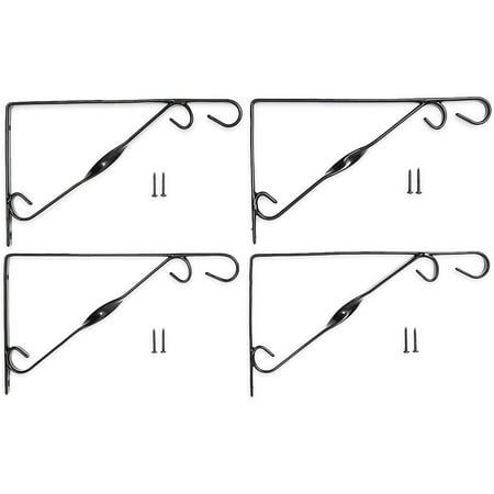 4 Pack Black Metal Hanging Plant Bracket, Wall Mount Hangers with Screws for Indoor and Outdoor Plants, 12 in